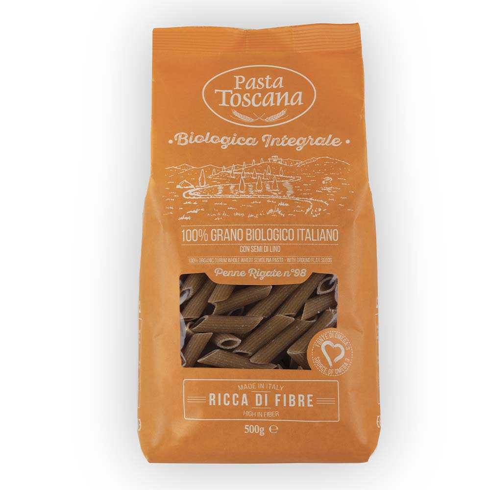 PASTA TOSCANA ORGANIC WHOLE WHEAT OMEGA 3 PENNE RIGATE 500G GO DELIVERY