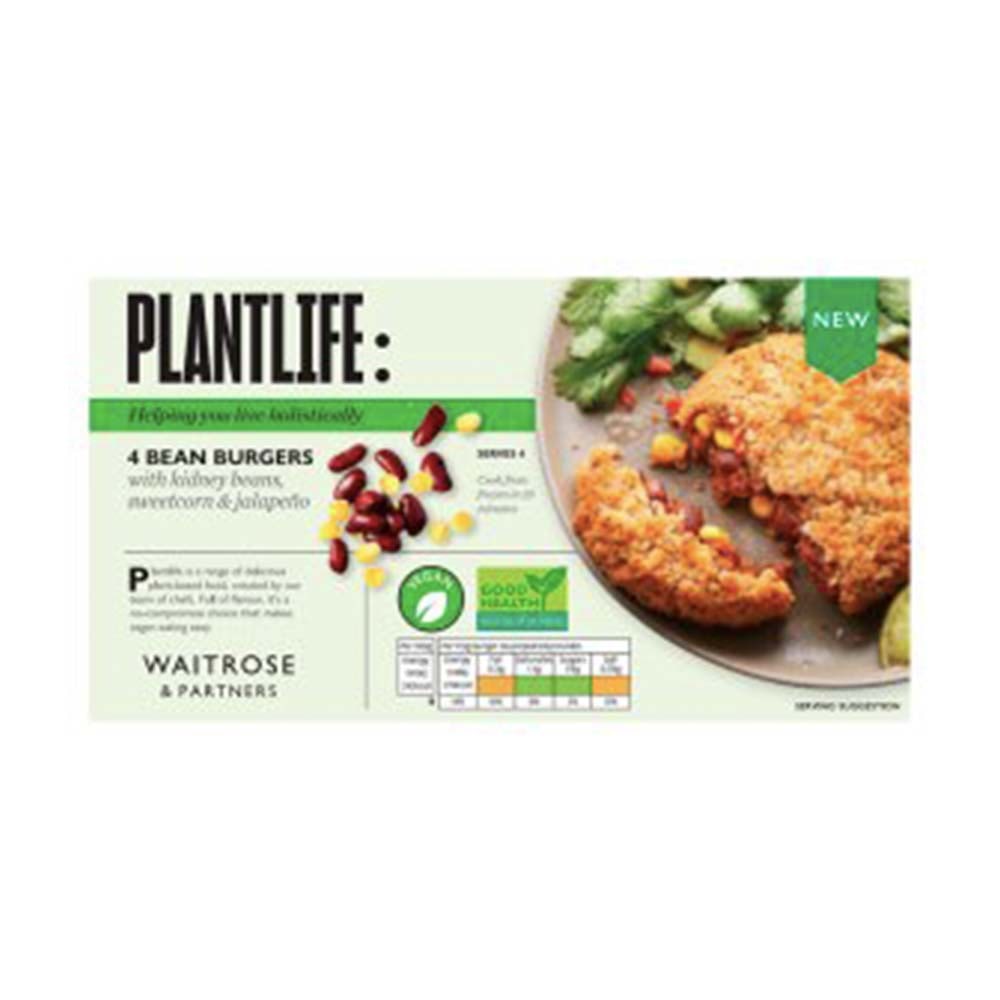 WAITROSE Plantlife Frozen Bean Burgers 454g GO DELIVERY