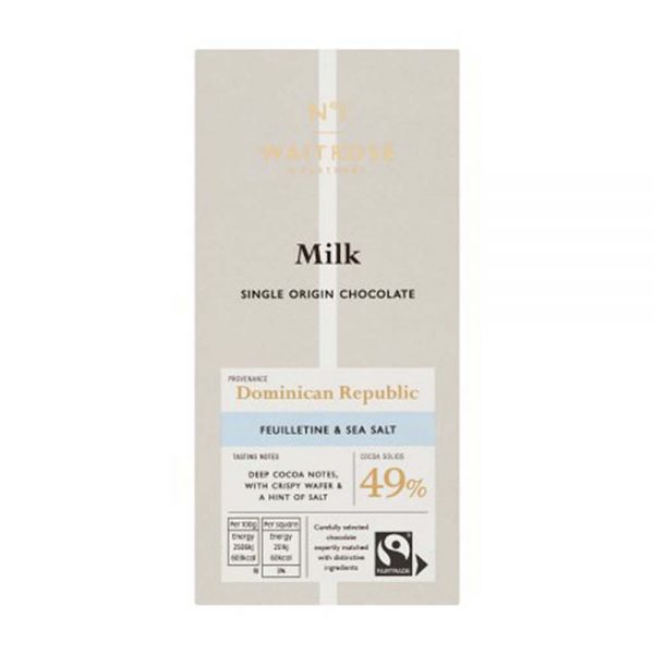 WAITROSE No.1 Milk Chocolate with Feuilletine & Salt 100g GO DELIVERY