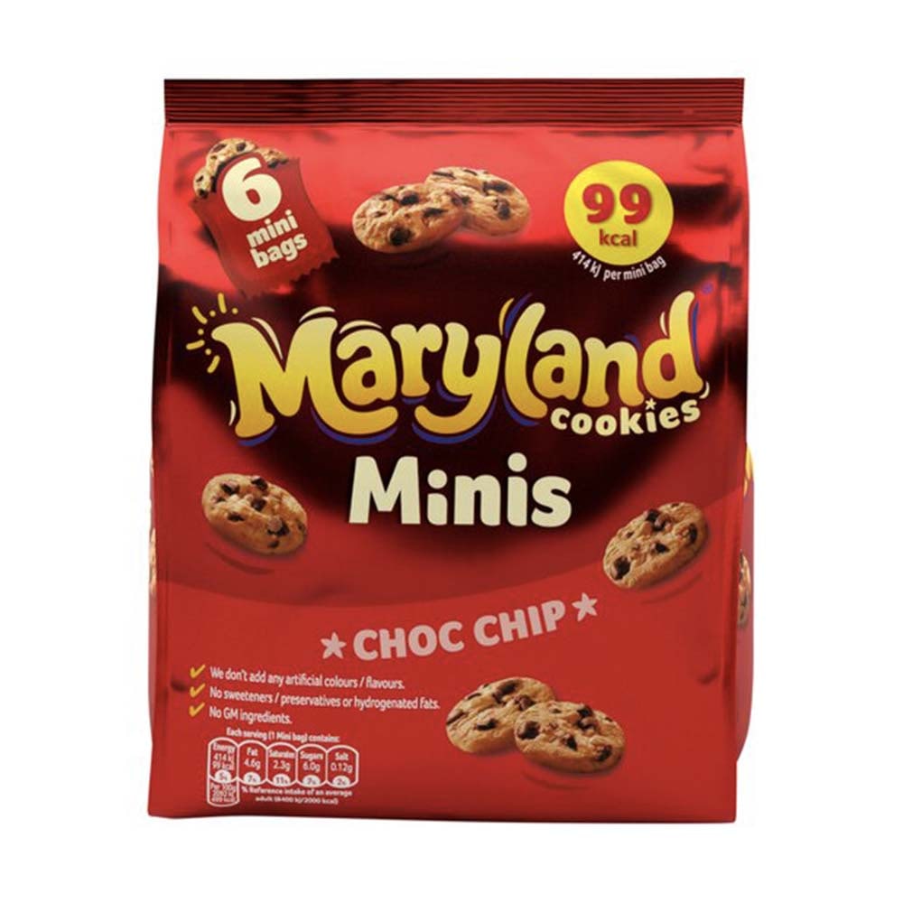Maryland minis chocolate chip cookies 119g pack of 6 go delivery