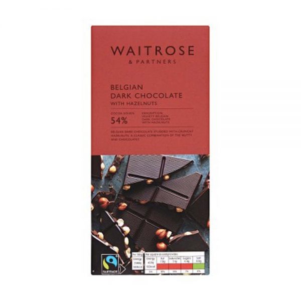 WAITROSE Belgian Dark Chocolate with Hazelnuts 180g GO DELIVERY