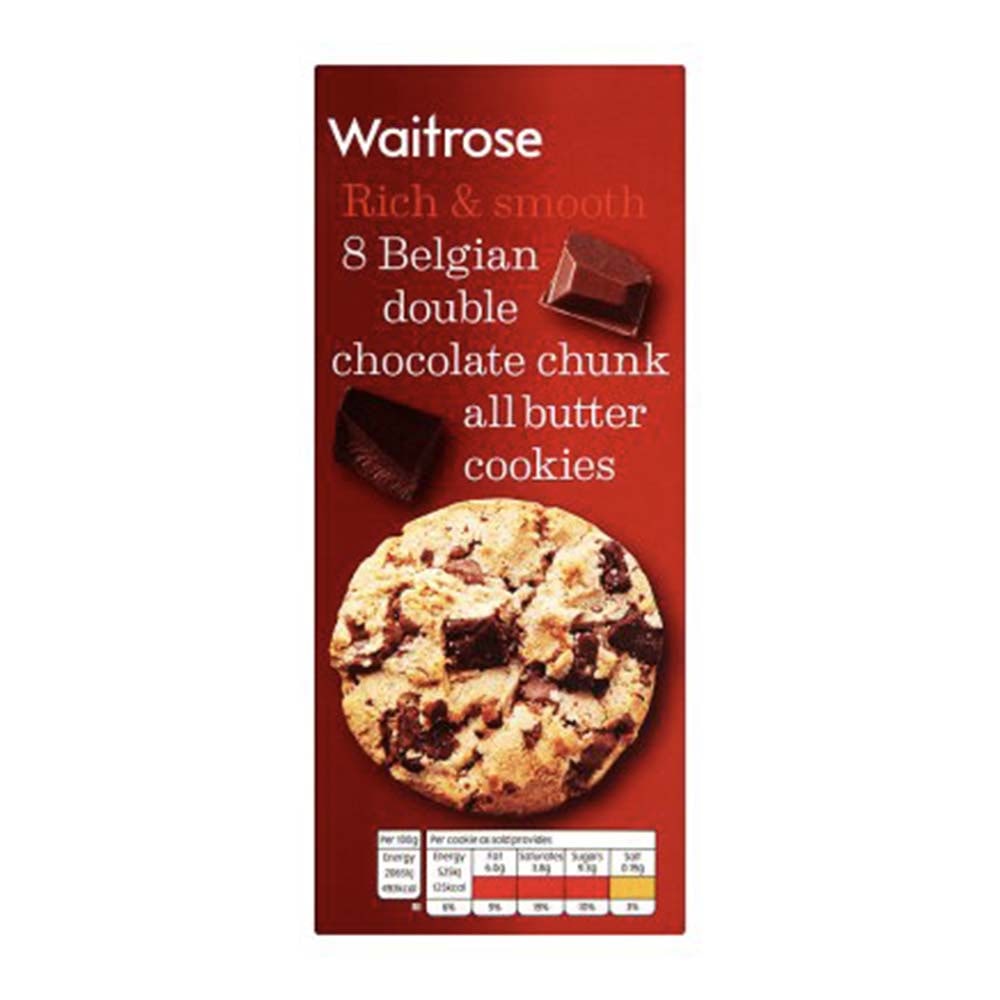 WAITROSE Belgian Double Chocolate Cookies 200g (Pack Of 8) GO DELIVERY