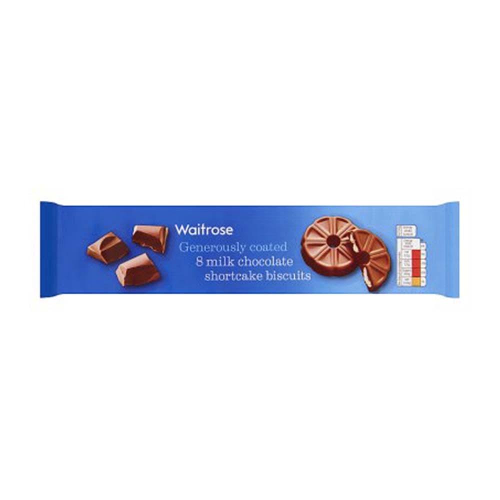 WAITROSE Milk Chocolate Shortcake Biscuits 180g (Pack of 8) GO DELIVERY