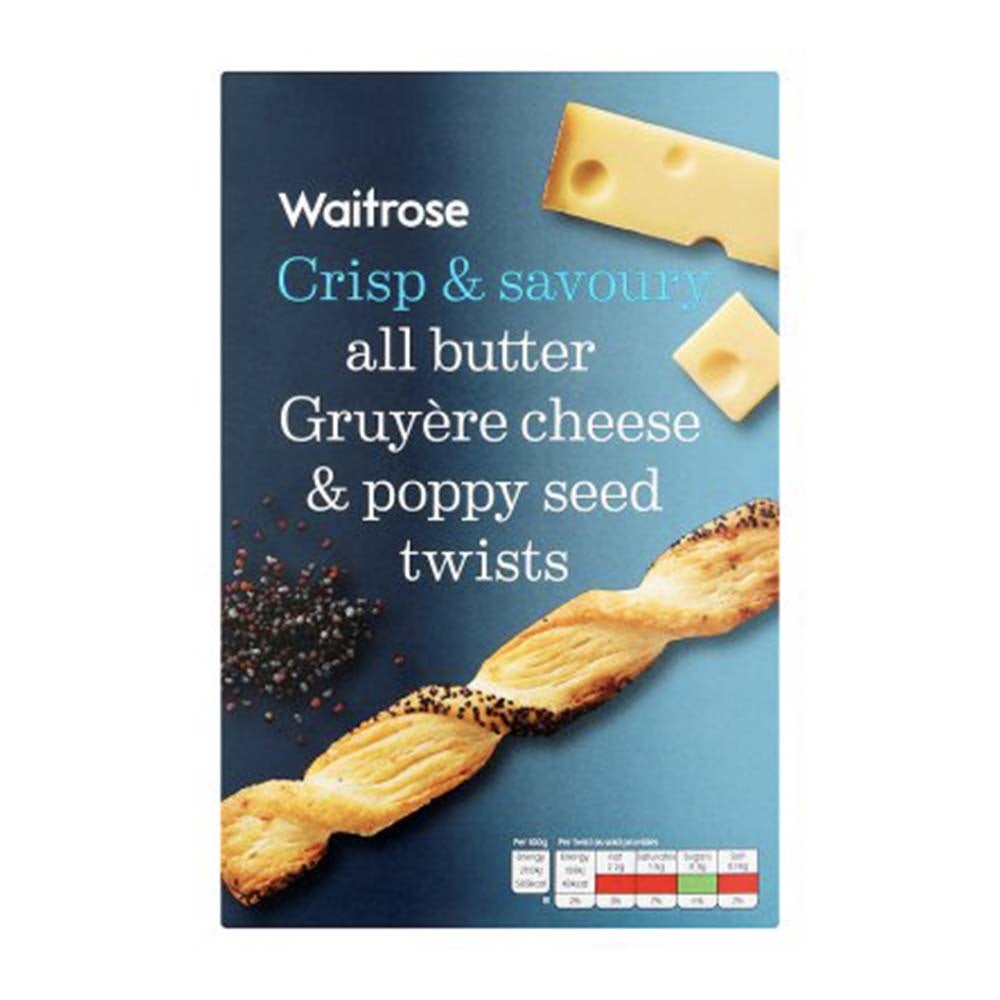 WAITROSE Cheese & Poppy Seed Twists 125g GO DELIVERY