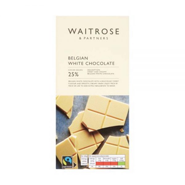 WAITROSE Belgian White Chocolate 180g GO DELIVERY