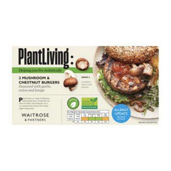WAITROSE Plantlife Frozen Mushroom & Chestnut Burgers 227g GO DELIVERY