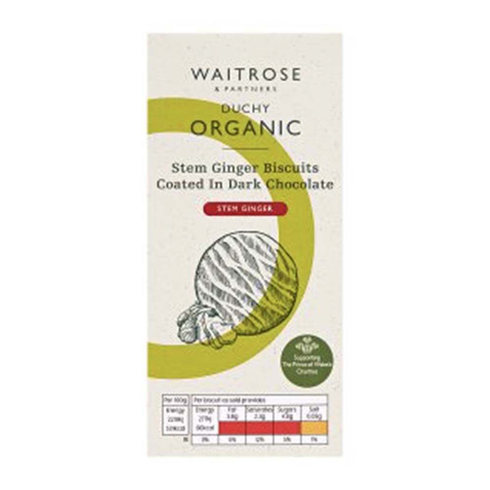 WAITROSE Duchy Organic Stem Ginger Biscuits In Dark Chocolate 100g
