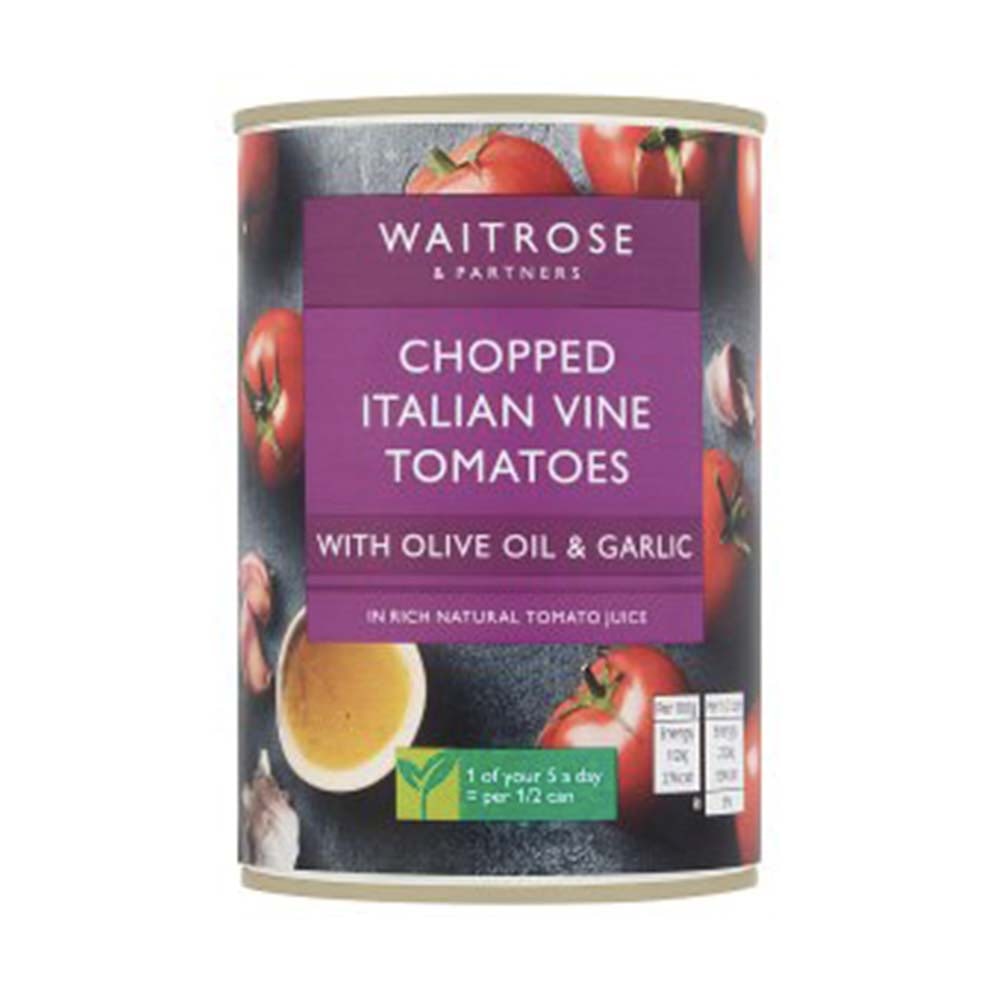 WAITROSE Chopped Tomatoes, Olive Oil & Garlic 400g GO DELIVERY