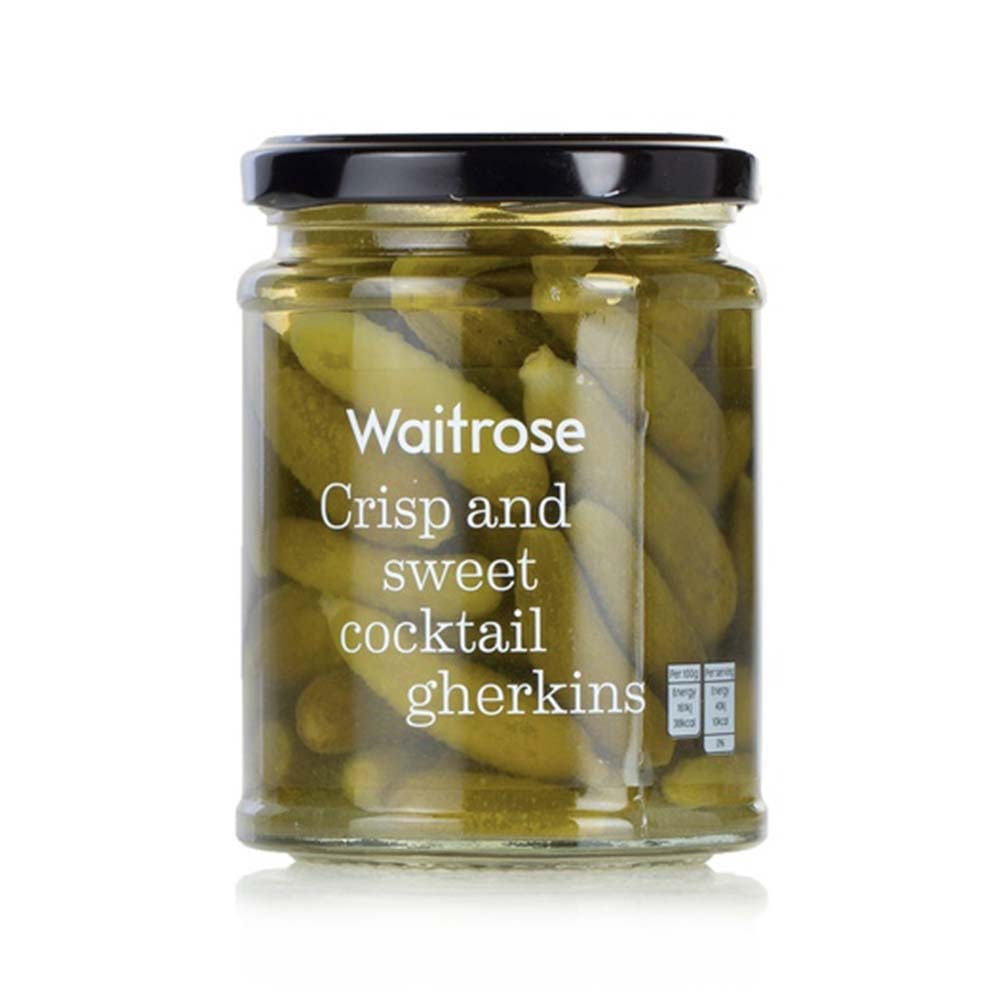 WAITROSE Crisp &amp; Sweet Cocktail Gherkins - 290g - GO DELIVERY